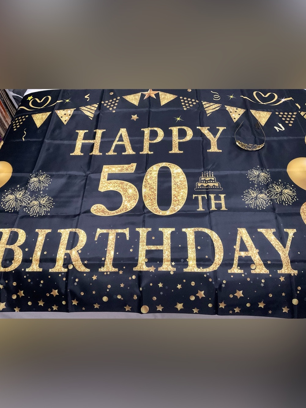 Happy 50th Birthday Backdrop & Crown Party Decoration